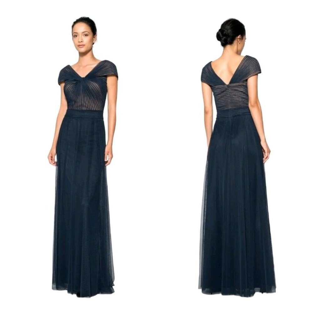Tadashi Shoji Tulle Twist Formal Maxi Gown Mother of Pride Navy Blue Size‎ 12